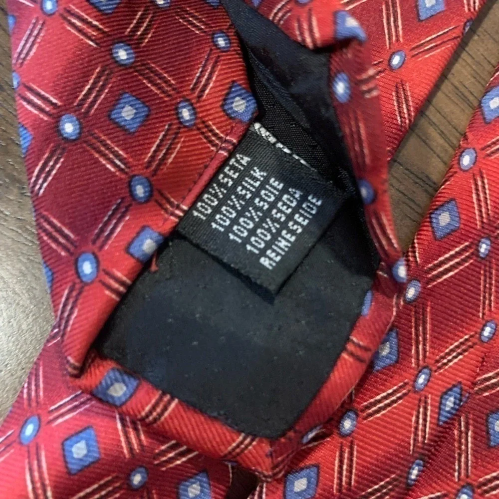 VTG BETINI 100% Silk Italy Red Blue Geometric Circle Print Tie